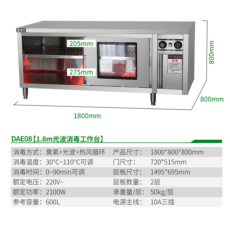 圣托(Shentop)1.8米热风循环光波消毒工作台 不锈钢餐具消毒工作台 DAE08高清大图