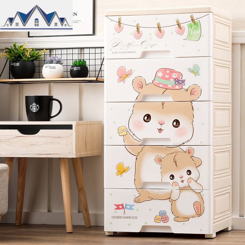 大号塑料抽屉式收纳柜宝宝衣柜婴儿童整理箱组合多层五斗储物柜子 三维工匠 小仓鼠（42宽）4层