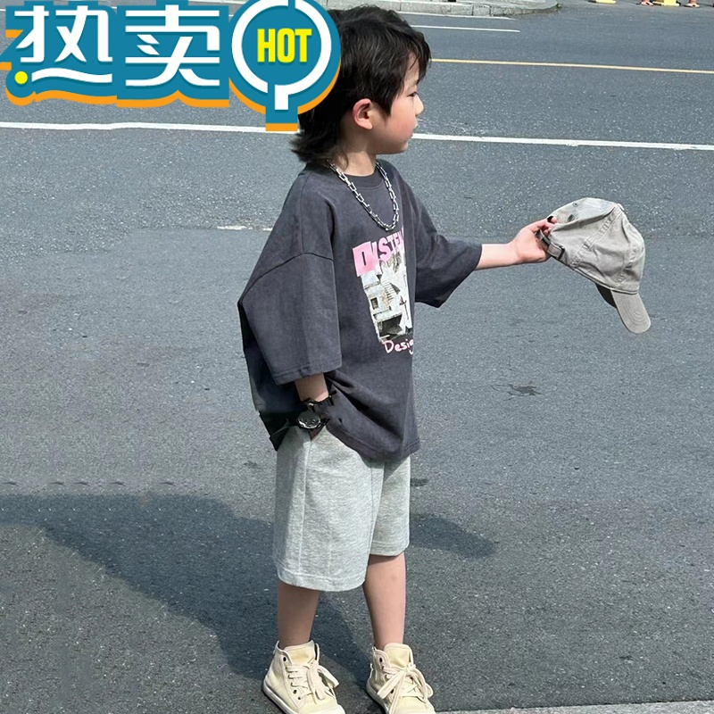绿彩虹光韩国童装女童短袖T恤2023夏装男童圆领上衣韩版洋气儿童宽松t