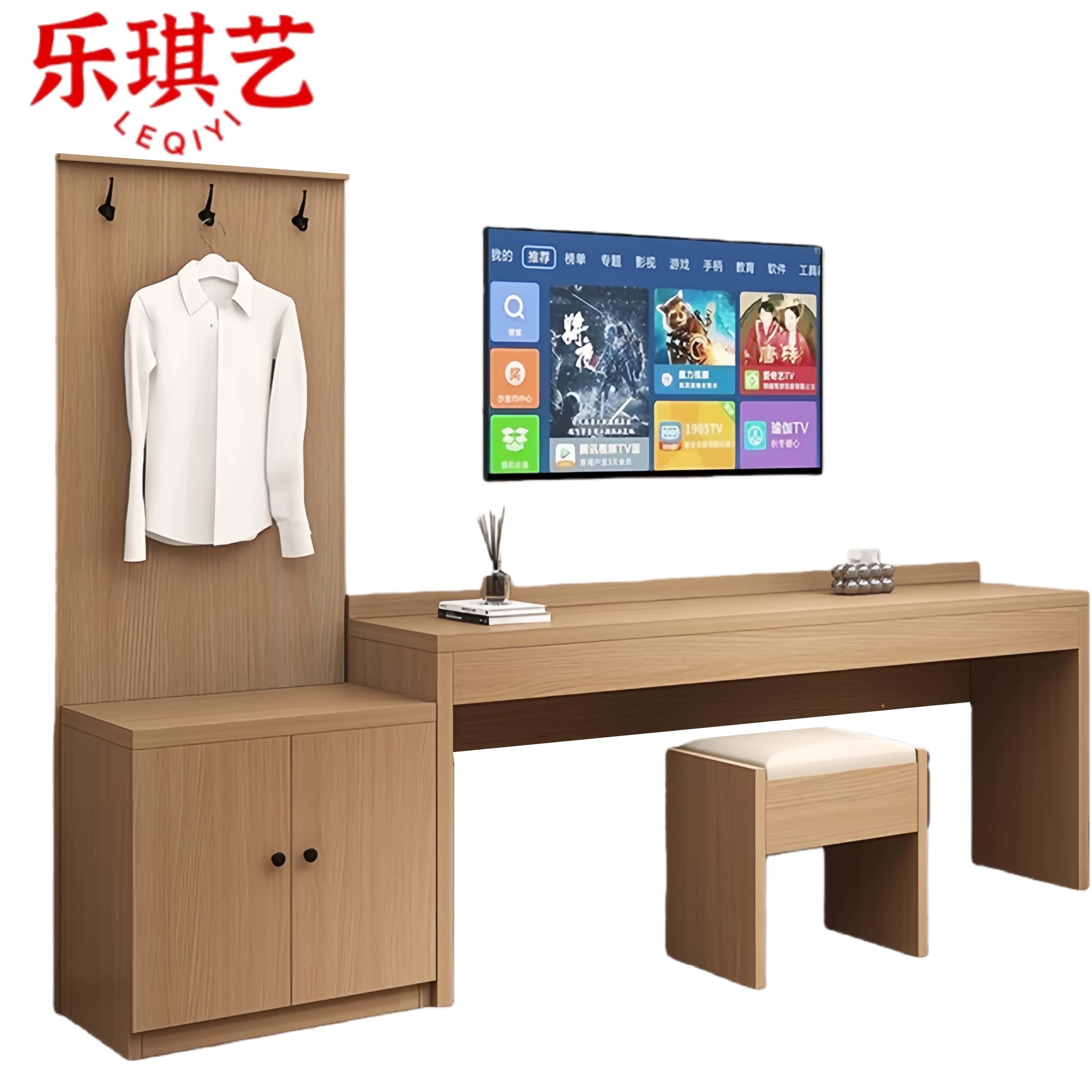 乐琪艺 书桌椅+挂衣板 1.2m 套高清大图