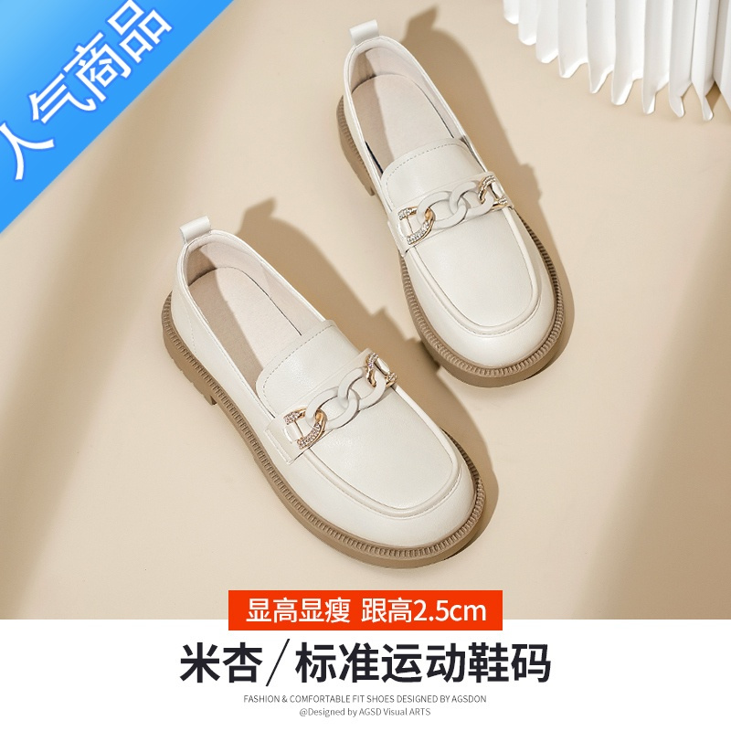 SUNTEK厚底乐福鞋女2023春秋季新款复古百搭一脚蹬休闲小皮鞋英伦风单鞋