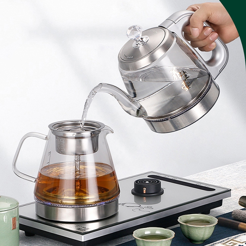 新飞全自动底部上水壶家用茶台一体电热烧水壶泡茶专用电热壶套装_黑色