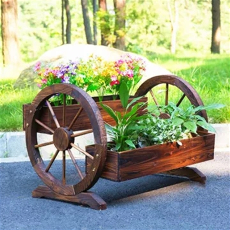 环杰户外花园花箱hj876创意车轮花盆防腐木花箱