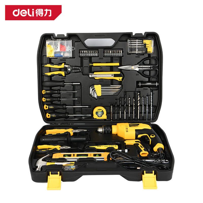 得力(deli)家用多功能五金工具箱冲击电钻套装电工木工综合维修组套DL5966图片