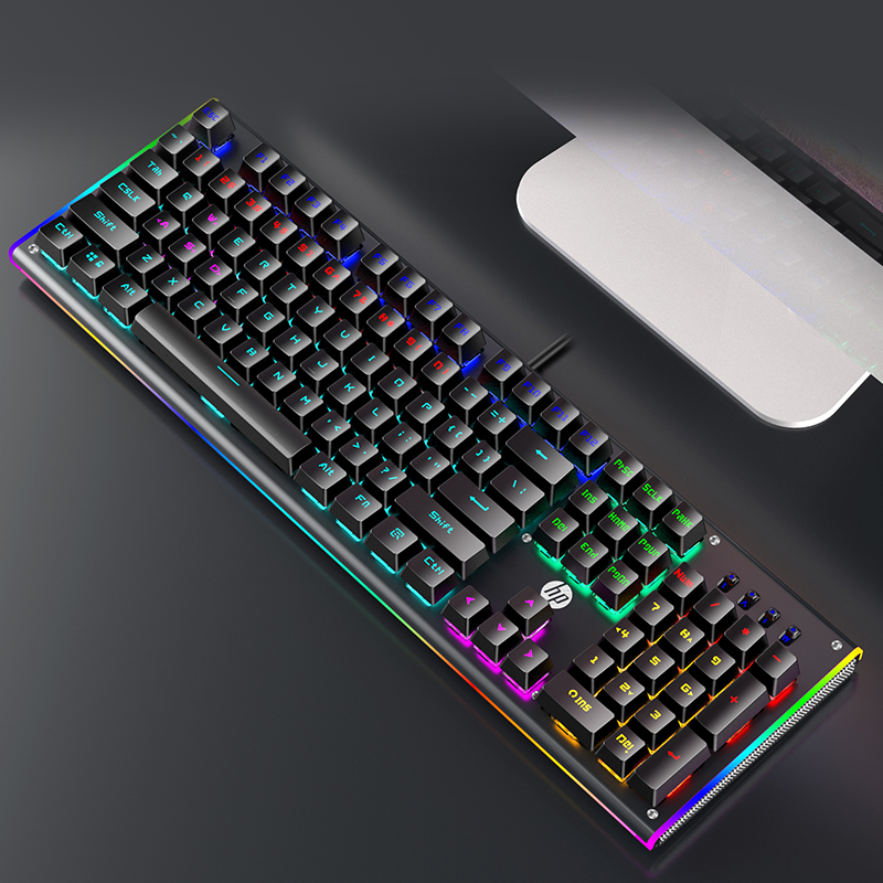 HP/惠普GK600F机械键盘混光茶轴+G260黑键鼠套装游戏键盘吃鸡背光键盘笔记本办公网吧赛博朋克有线外接104全键
