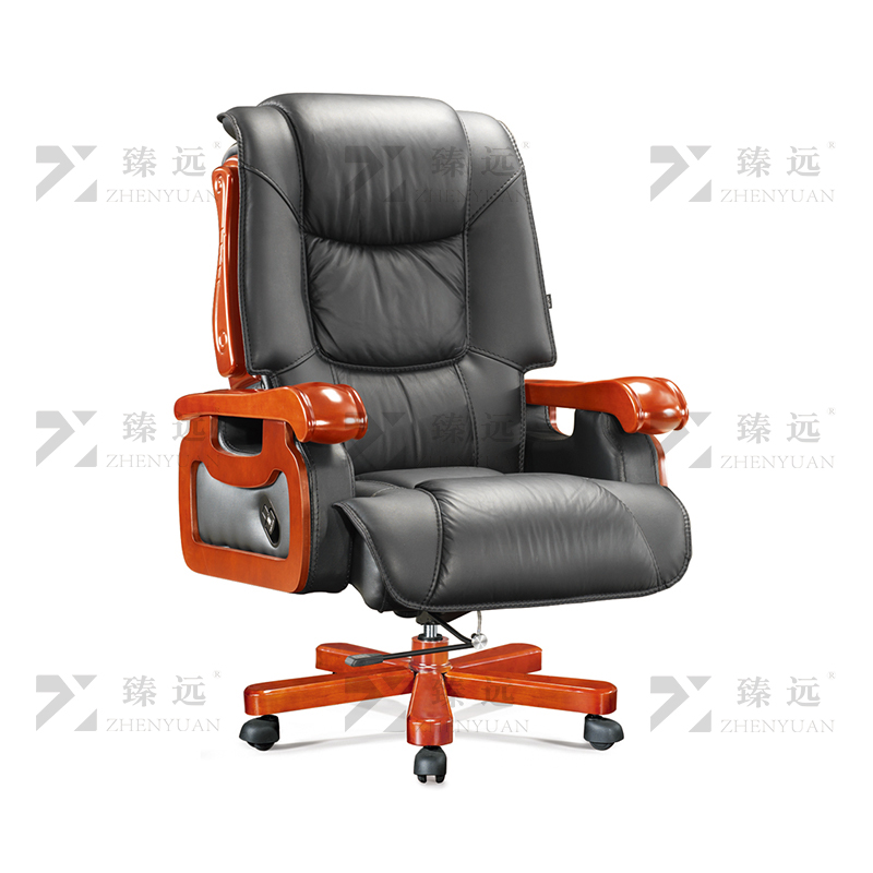 臻远ZY-7552办公大班椅老板椅办公皮椅可躺升降转椅电脑椅 黑牛皮