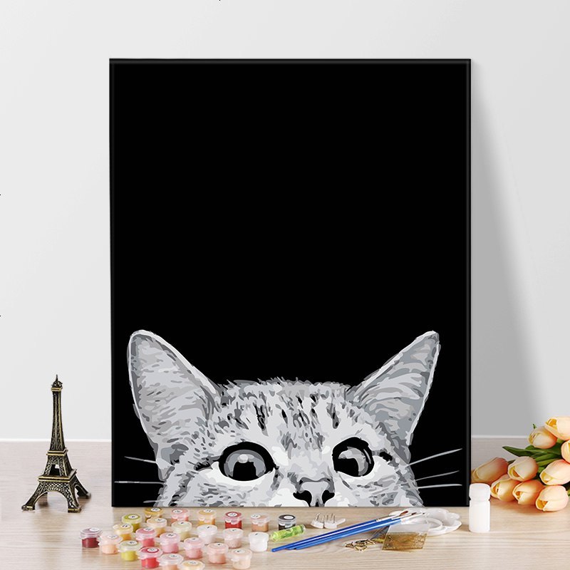 蘑菇说 数字油画猫压易画卧室装饰画手绘手工填色画 765