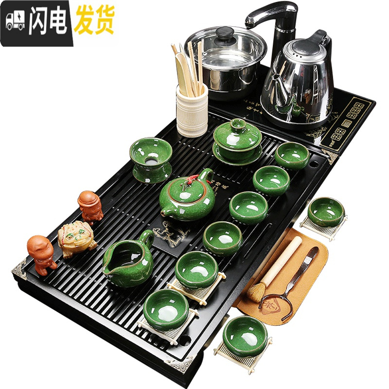 三维工匠 茶盘实木茶具茶盘陶瓷功夫茶具套装茶台茶托盘 家用茶海简约 兰香荷韵套装高清大图