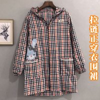 秋冬新款时尚带帽围裙长袖正穿衣拉链加肥工作服男女外套罩衣护衣 连帽正穿衣刺绣兔子(橙色)
