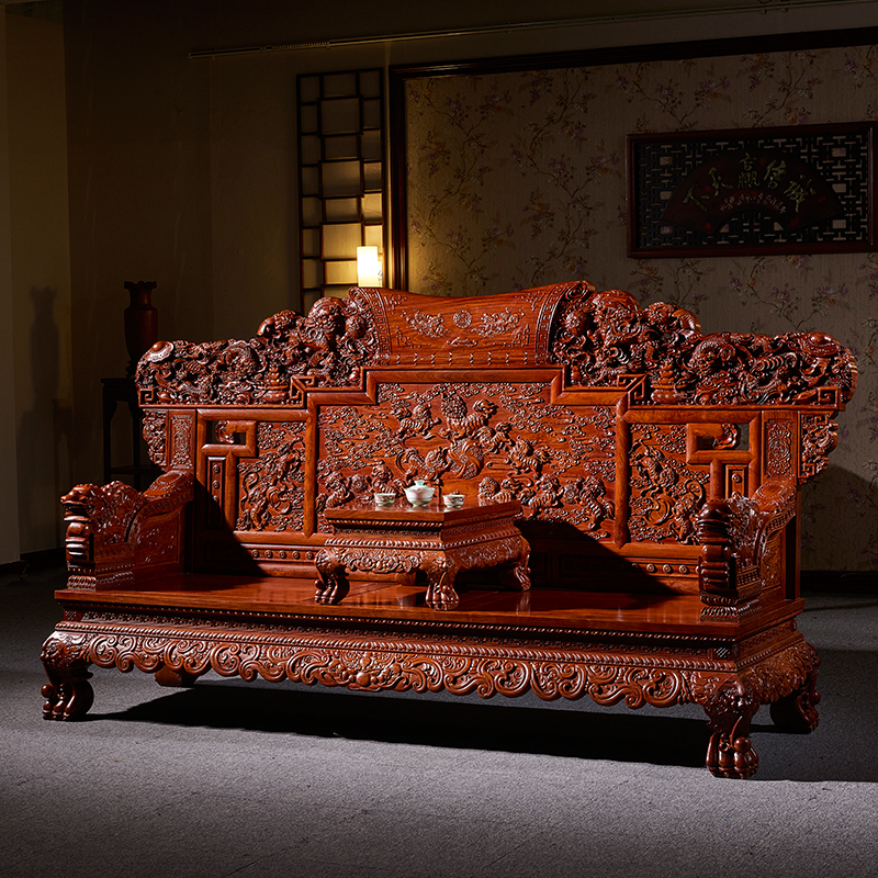 琪梦红木家具沙发11件套刺猬紫檀实木客厅组合麒麟王123花梨木沙发
