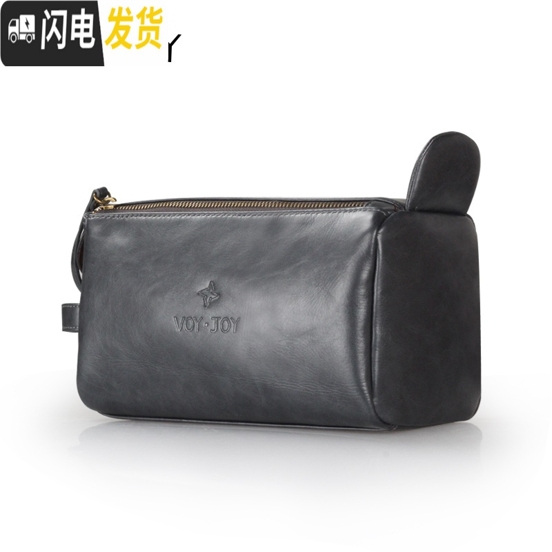 三维工匠品质洗漱包男士双拉链皮革便携手拎收纳包出差旅行用品包女高清大图