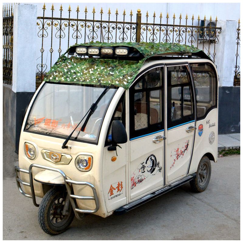 电动三轮车遮阳网防晒罩膜夏季车顶隔热膜四轮电轿防雨迷彩网篷布