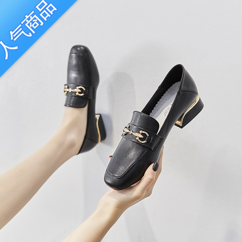 SUNTEK2023年新款软底粗跟单鞋英伦小皮鞋夏季乐福鞋女低跟休闲