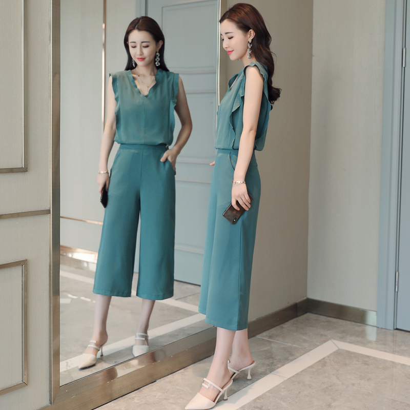 女士夏款新品女装俏皮阔腿裤时尚套装夏f小心机矮个子两件套潮