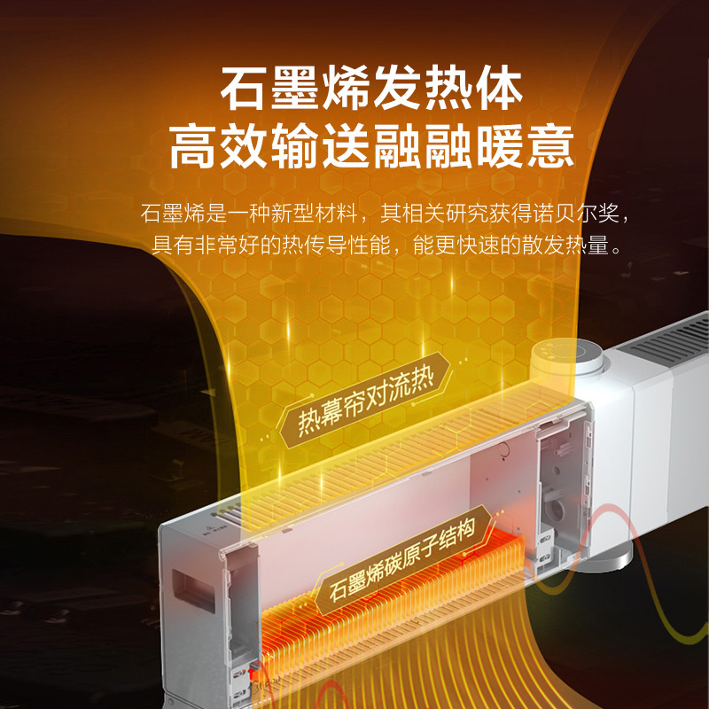 美的(Midea)石墨烯踢脚线取暖器 电暖气家用移动地暖对流式干衣电暖器电暖风浴室防水防尘IP24 HDW22MV