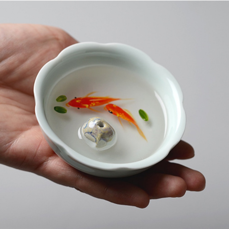 美帮汇影青瓷锦鲤香插立体画游鱼陶瓷檀香炉家用香座香盘室内熏香香薰炉高清大图