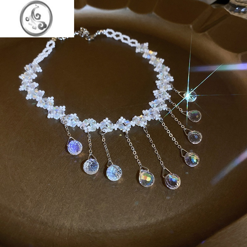 JiMi水晶流苏项链女春夏夸张气质锁骨链轻奢小众设计高级感独特毛衣链