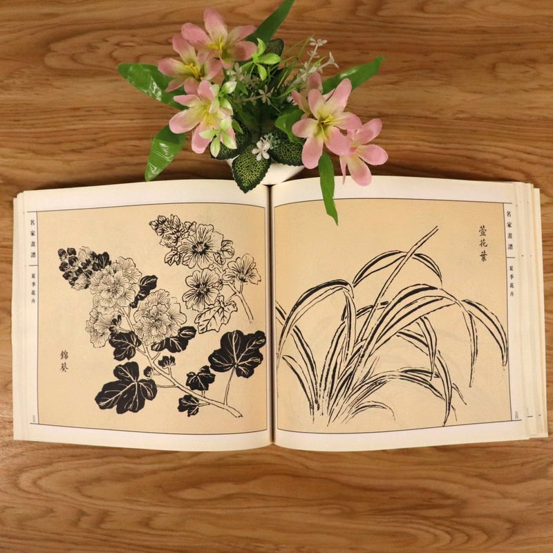 [正版]名家画谱 春夏秋冬花卉白描 共2册中国经典书画丛书画国画白描工笔花卉入门篇描摹百花百荷画谱画册书籍