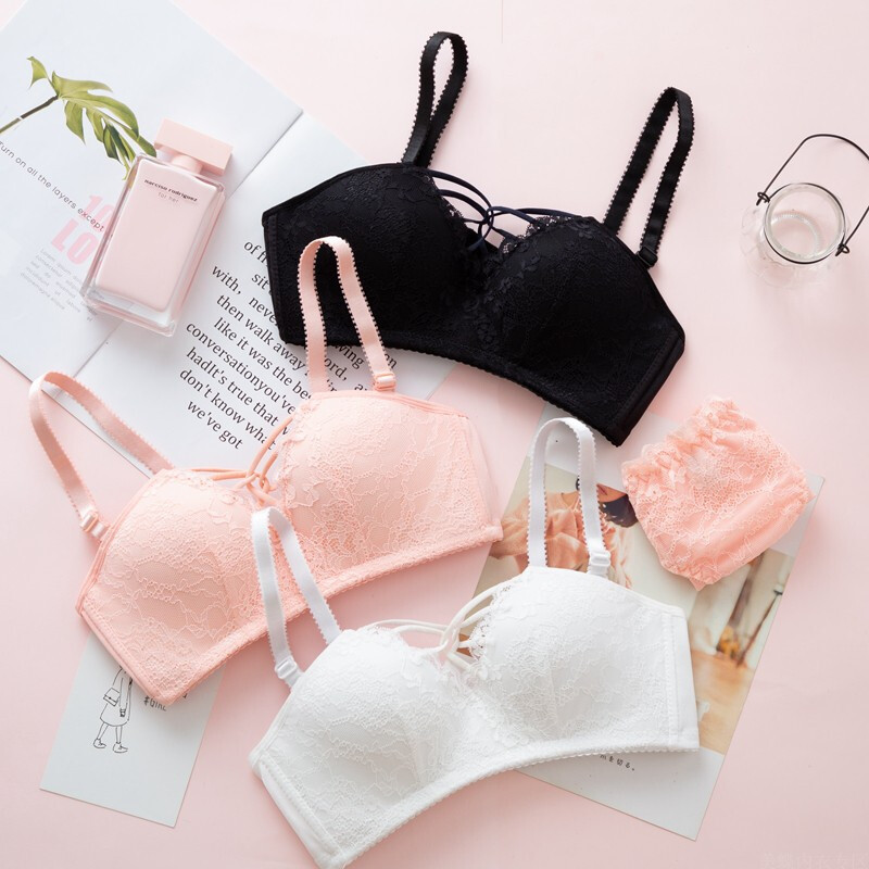 无钢圈内衣女套装薄款性感文胸聚拢收副乳学生高中生上托少女胸罩黑色