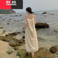 YIBUSHENG法式白色吊带连衣裙女装季小个子蛋糕长裙三亚海边度假仙裙子