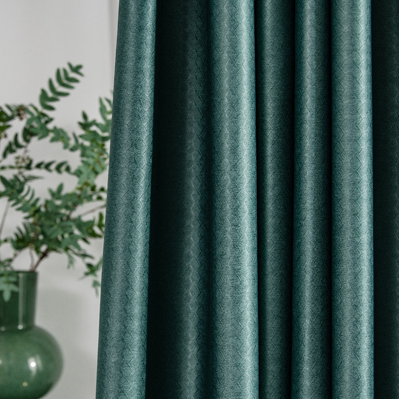 添福运 新中式遮光窗帘简约现代挂钩窗帘加厚打孔窗帘飘窗客厅帘子遮阳布纯色古典风卧室挂钩窗帘落地窗窗帘可定制 禅意-墨绿 【打孔款】定制每米价格