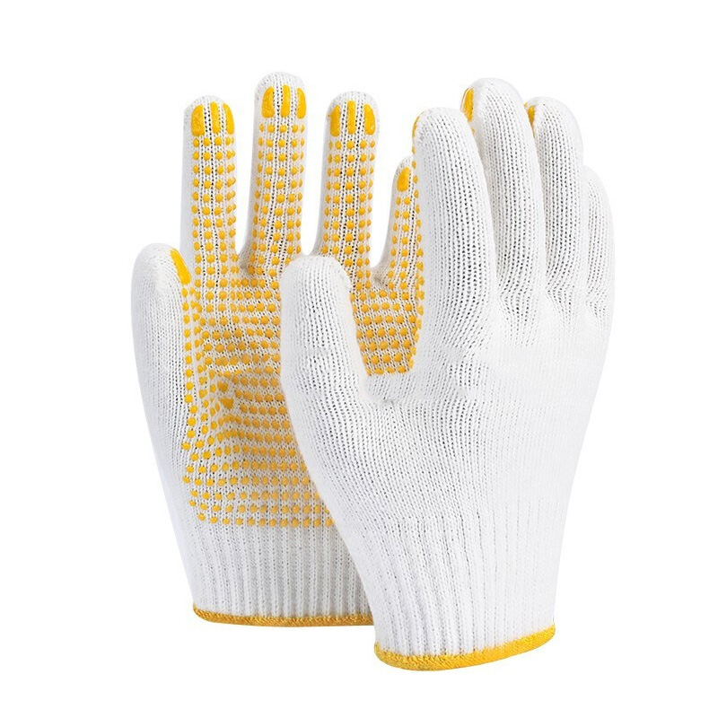 邦能之星棉线防滑耐磨工地干活搬运黄点珠挂胶点塑手套劳保防护线手套黄点珠手套N522315 黄点珠手套 均码
