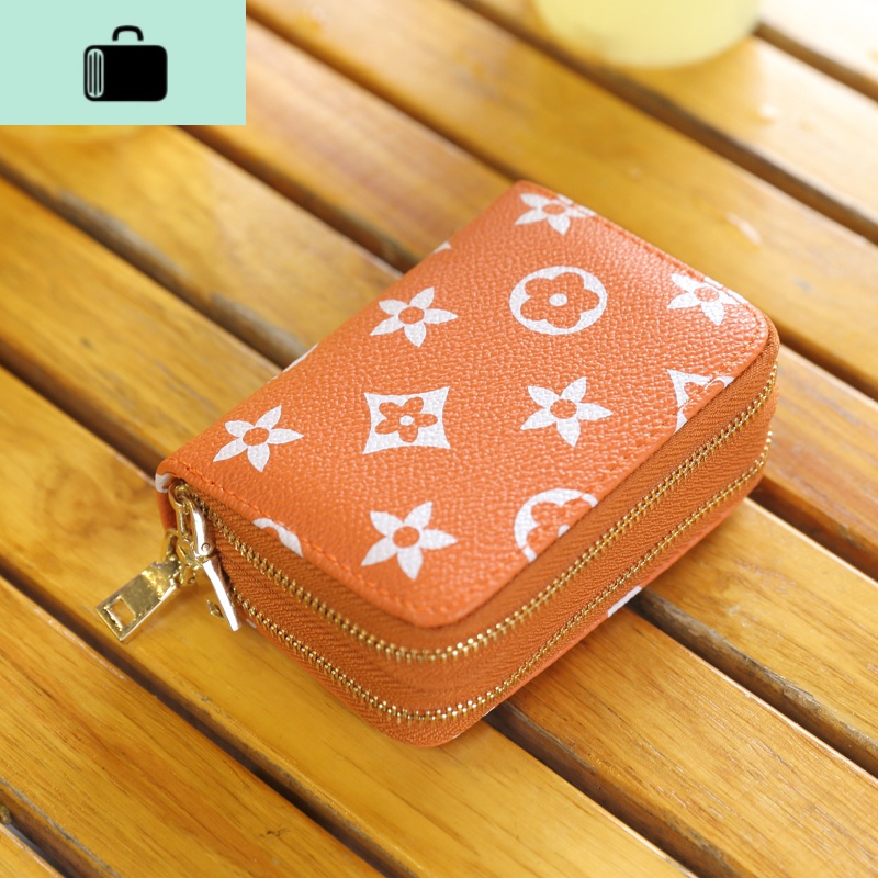 新款简约小巧双拉链卡包女式男士风琴卡夹超薄卡套小零钱包卡片包NEWLAKE 橙色