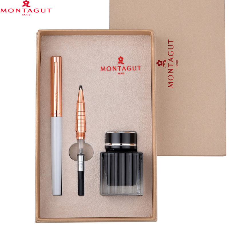 梦特娇(Montagut)珍珠白钢笔+美工笔尖+墨水套装 钢笔 签字笔 签名笔 墨水笔 商务钢笔 墨水钢笔