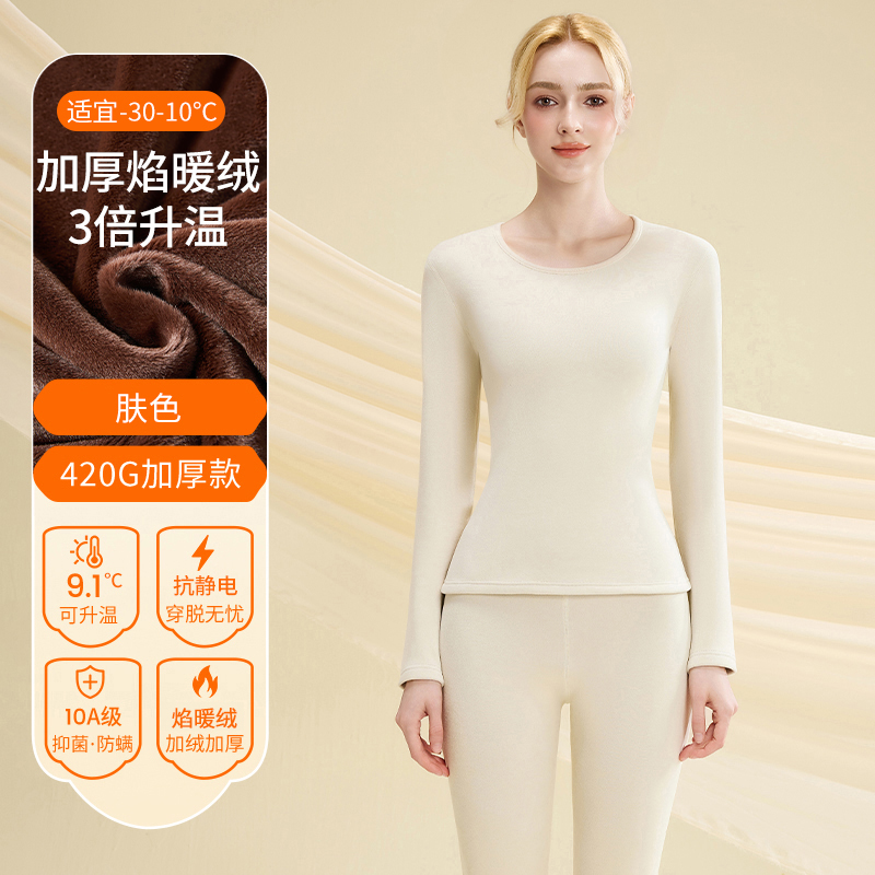 啄木鸟保暖内衣女士加厚加绒套装冬季德绒保暖衣内搭东北秋衣秋裤高清大图