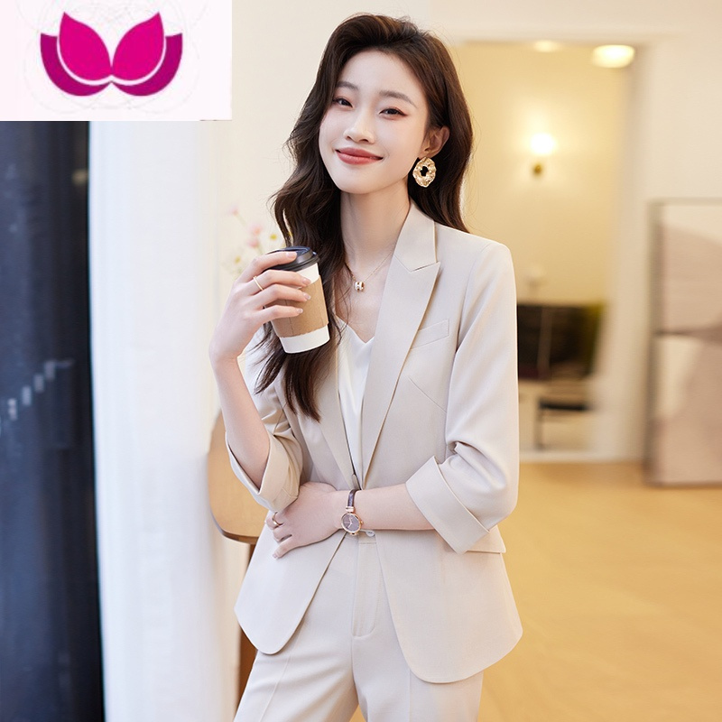 七斓职业套装女七分袖高级感气质显瘦小个子西装工作服绿色西服女外套