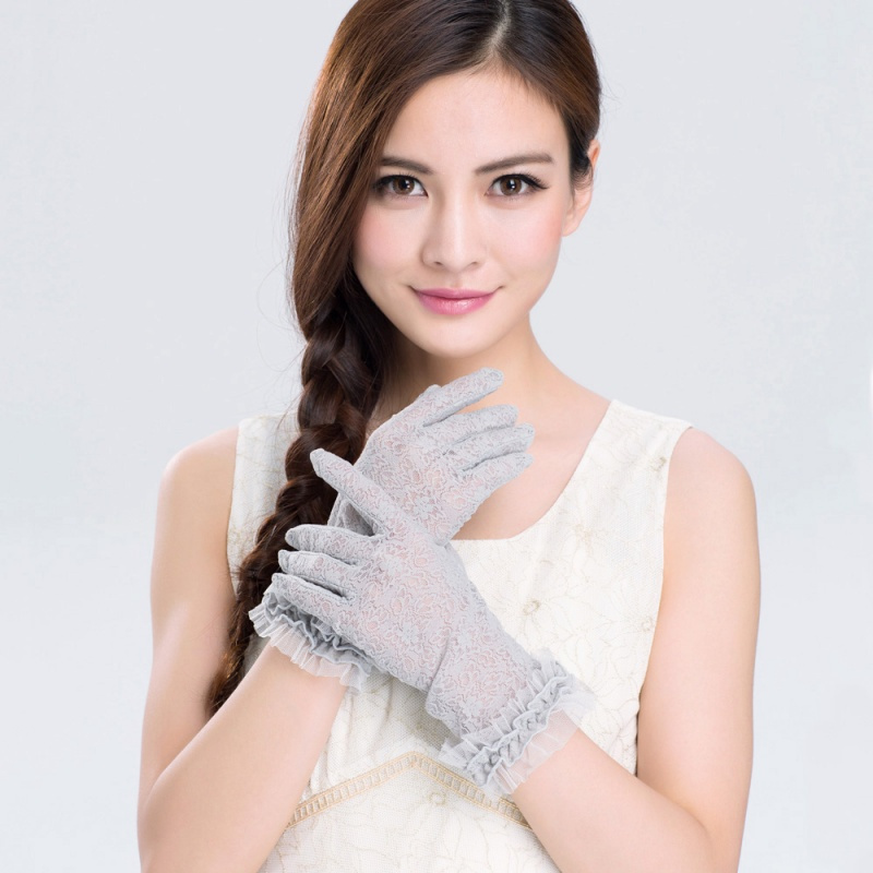 夏季防晒手套女短款蕾丝薄款分指夏天防晒手套