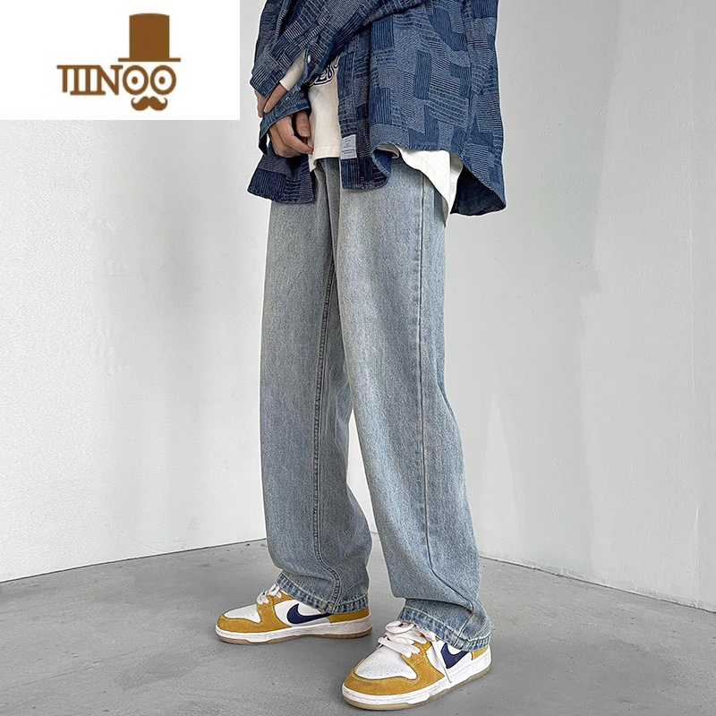 YANXU浅色高街牛仔裤男潮牌宽松直筒大码秋季薄款长裤潮流拖地裤子高清大图
