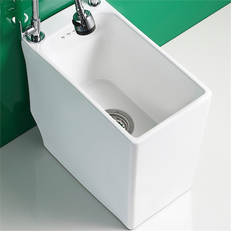 家用陶瓷拖把池闪电客龙头一体小户型卫生间洗地拖布池阳台小号水槽盆