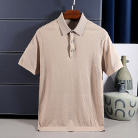 桑蚕丝男翻领冰丝棉短袖t恤2023夏季商务休闲男装针织半袖polo衫 170/M 云驼米