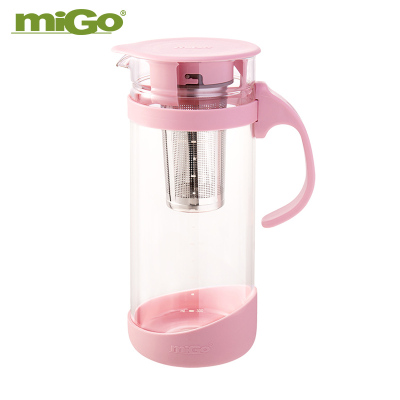 migo办公室泡茶玻璃水壶耐热家用带杯子盖手柄冷水壶1.6L