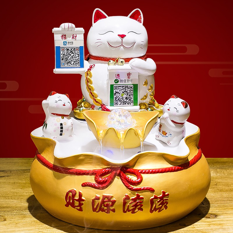 猫摆件收银台发财猫二维码创意送人新店店铺开店送礼开业礼品 三维工匠 第一桶金-摇手猫(小)猫高清大图