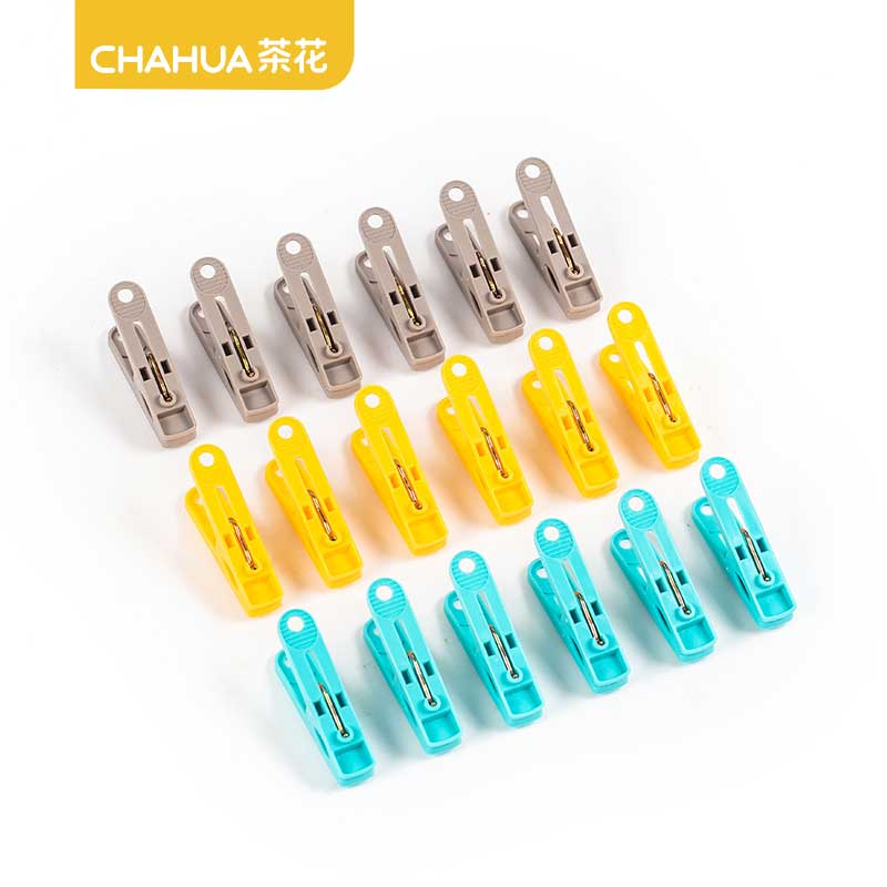 茶花(CHAHUA)夹子裤夹塑料晾衣夹洗衣晒夹晒被子夹子衣架衣服夹子颜色随机一袋(共20只) 22101K高清大图