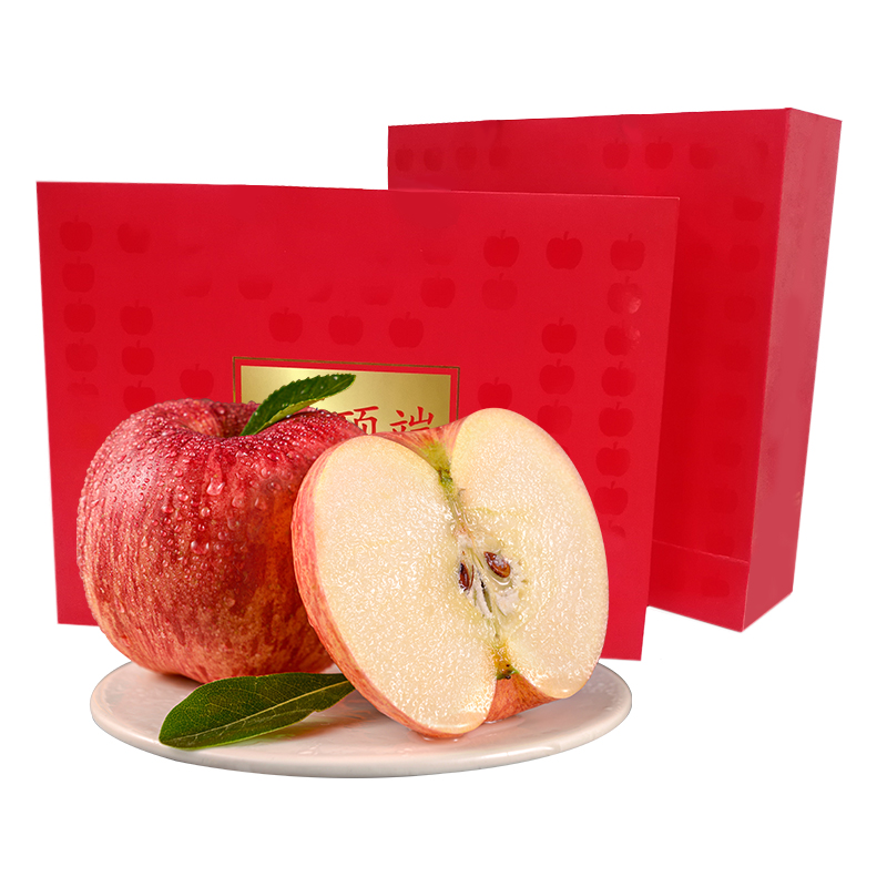 年货送礼红礼盒洛川苹果陕西水果红富士9枚100新鲜苹果水果贴字参数