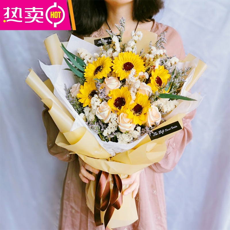 封后 Fenghou 花瓶 花艺毕业大束干花花束向日葵玫瑰香皂花拍照送同学闺蜜老师生日礼物fenghou 向日葵 香槟 价格图片品牌报价 苏宁易购梦舟家居生活专营店