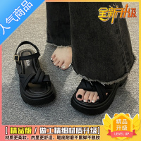 SUNTEK法式时尚百搭凉鞋女2023夏新款设计感小众休闲沙滩鞋配裙子罗马鞋 黑色精品升级版 38