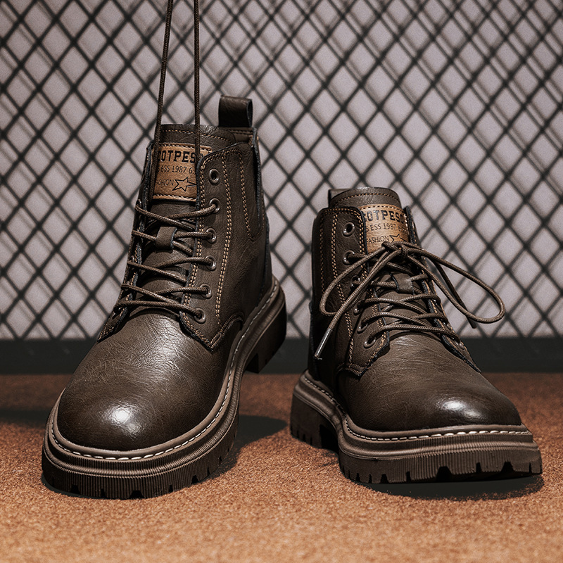 公牛四季男鞋马丁靴男士高帮休闲英伦风真皮短靴机车工装皮靴子新款秋