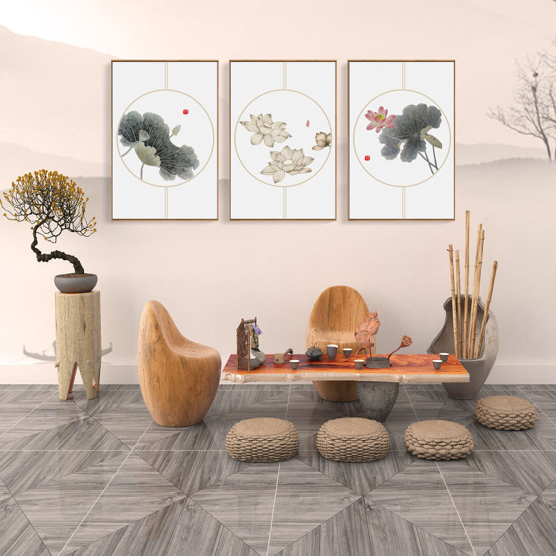 日式挂画和风装饰画餐厅日料店壁画新中式客厅沙发背景墙画三联画d款60 90cm黑色框拼套图片 高清实拍大图 苏宁易购