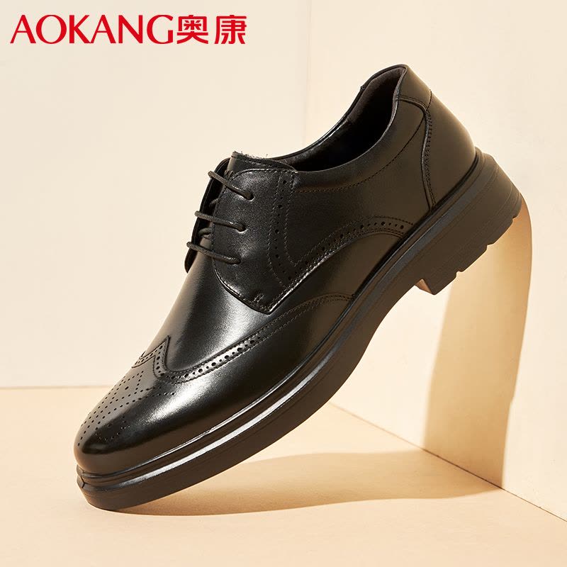 奥康男鞋商务正装皮鞋男春秋布洛克时尚软面舒适办公室通勤单鞋图片