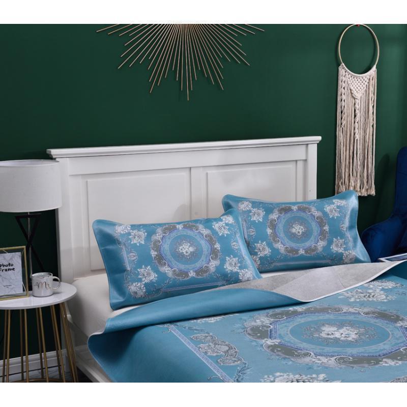 家柏饰(CORATED)彩绘牛皮席软席头层牛皮凉席1.8 1.5米三件套休闲时光1 花色 1.5m（5英尺）床