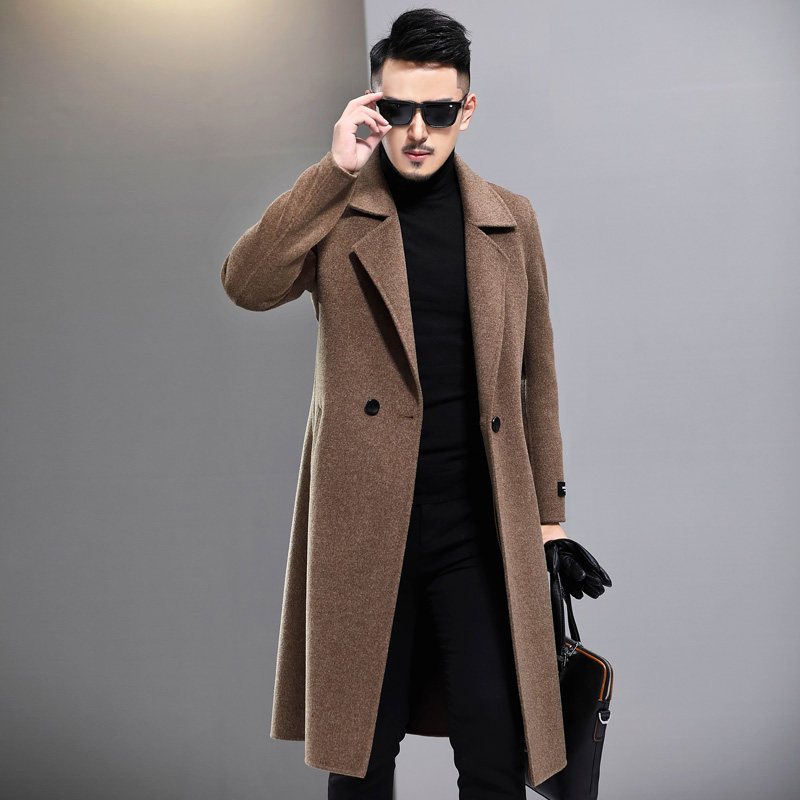 prr男士大衣 秋冬新款毛呢大衣男中长款过膝羊毛双面尼修身羊绒呢子