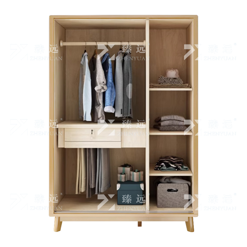 臻远ZY4031129 简约实木衣柜推拉门储物柜移门衣橱 1.2米高清大图