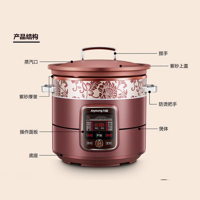 九阳(Joyoung)电炖锅DGD50-05AK 全自动5L单胆大容量 智能预约 保温定时功能 紫砂内胆 煮粥煲汤炖蛊锅