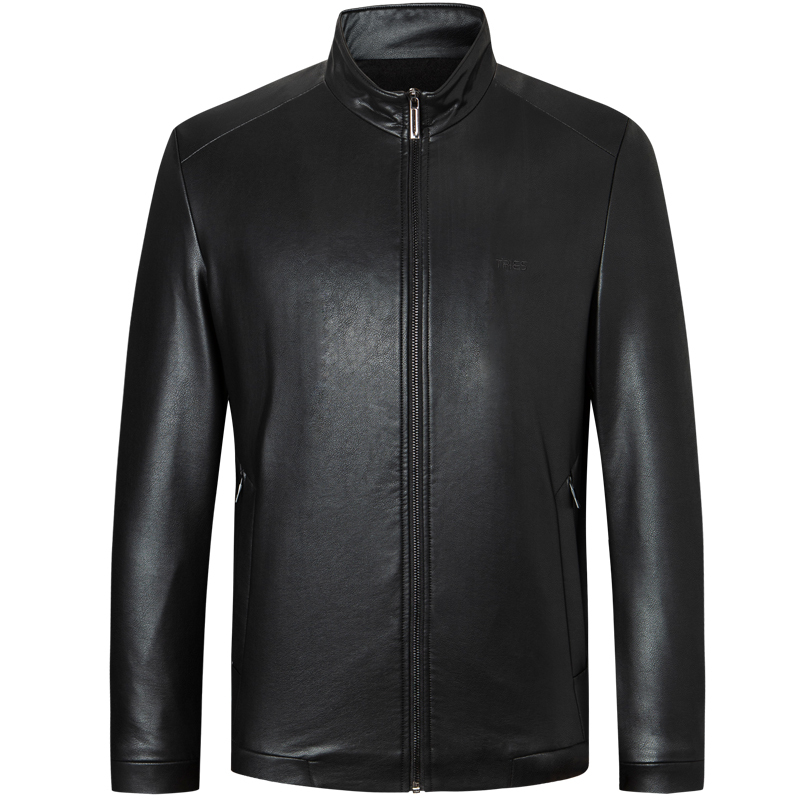 才子男装官方旗舰立领夹克男秋季新款修身加绒商务休闲黑色机车皮衣