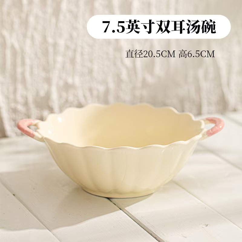 一禾亼物法式奶油风餐具套装家用釉下彩餐具碗高颜值陶瓷碗碟套装45头含砂锅高清大图