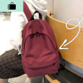 防水书包ins女学生韩版原宿初中生背包纯色森系大容量高中双肩包NEWLAKE 普通版红色+背部防盗袋